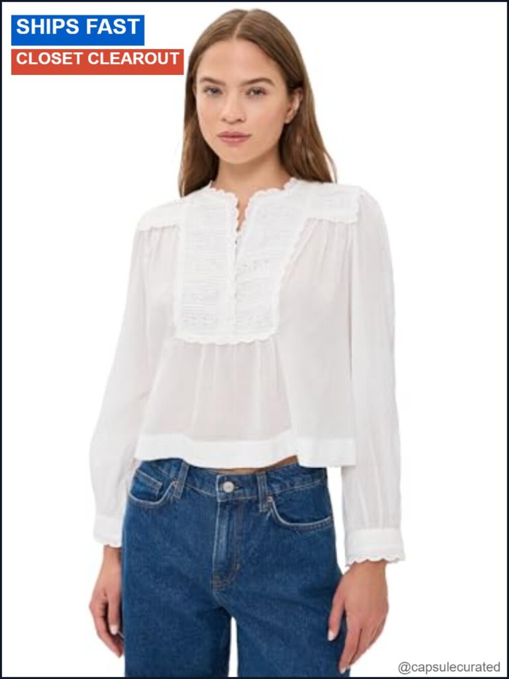 Sea Women's Eliza Eyelet Top | Lightweight Voile Cotton V-Neck Long Sleeve